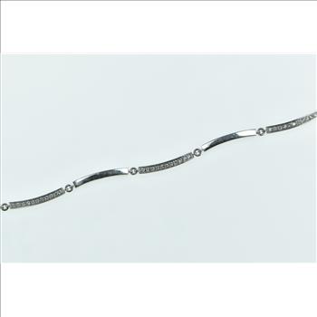 14K Wavy Bar Link Diamond Statement Tennis White Gold Bracelet 7