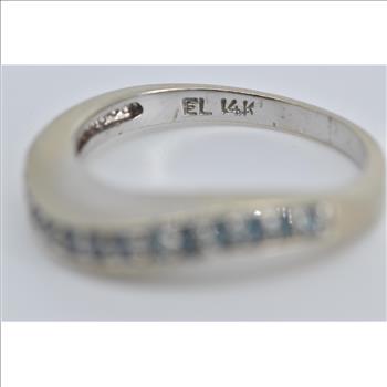 14K Wavy Blue Diamond Curvy Statement Band White Gold Ring, Size 7.75