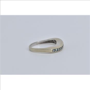 14K Wavy Blue Diamond Curvy Statement Band White Gold Ring, Size 7.75