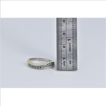 14K Wavy Blue Diamond Curvy Statement Band White Gold Ring, Size 7.75