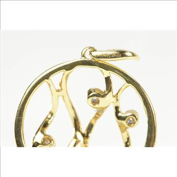 14K Wavy Curvy Diamond Circle Statement Yellow Gold Pendant