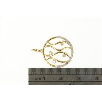 14K Wavy Curvy Diamond Circle Statement Yellow Gold Pendant