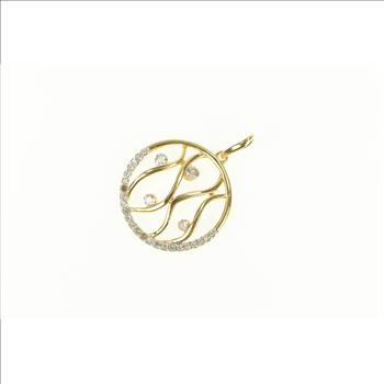 14K Wavy Curvy Diamond Circle Statement Yellow Gold Pendant