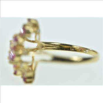 14K Wavy Ruby Diamond Freeform Cluster Yellow Gold Ring, Size 5.5