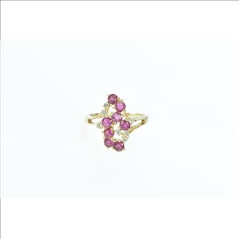 14K Wavy Ruby Diamond Freeform Cluster Yellow Gold Ring, Size 5.5