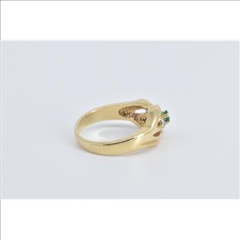 14K Wavy Ruby Emerald Diamond Curvy Fashion Yellow Gold Ring, Size 7