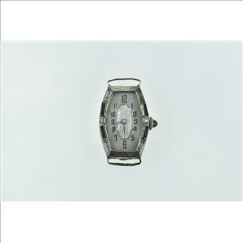 14K White Gold Art Deco Sleda Watch Co Diamond Sapphire Watch - Women's