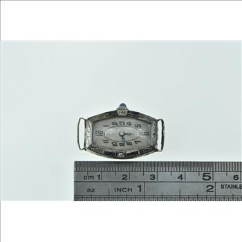 14K White Gold Art Deco Sleda Watch Co Diamond Sapphire Watch - Women's