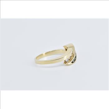 14K White & Treated Green Diamond Wavy Band Yellow Gold Ring, Size 7.5