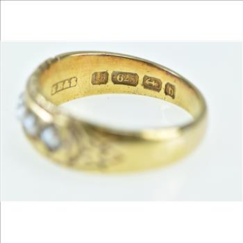 15K 1883 Victorian Ornate Pearl SB&S Band Yellow Gold Ring, Size 6.25
