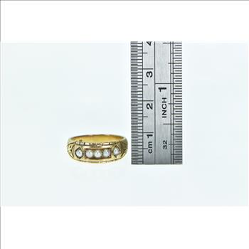 15K 1883 Victorian Ornate Pearl SB&S Band Yellow Gold Ring, Size 6.25