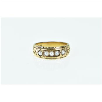 15K 1883 Victorian Ornate Pearl SB&S Band Yellow Gold Ring, Size 6.25