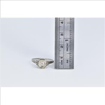 18K 0.18 Ct Diamond Art Deco Filigree Engagement White Gold Ring, Size 8