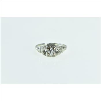 18K 0.30 Ct Old European Cut Diamond Engagement White Gold Ring, Size 5.75