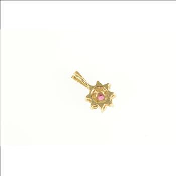 18K 0.36 Ctw Diamond Ruby Flower Halo Cluster Yellow Gold Pendant