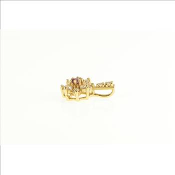 18K 0.36 Ctw Diamond Ruby Flower Halo Cluster Yellow Gold Pendant