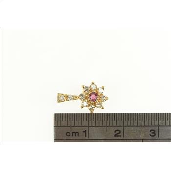 18K 0.36 Ctw Diamond Ruby Flower Halo Cluster Yellow Gold Pendant