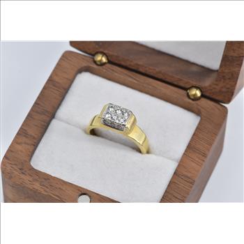 18K 0.36 Ctw Pave Diamond Squared Statement Yellow Gold Ring, Size 4.5