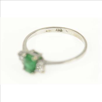 18K 0.47 Ctw Natural Emerald Diamond Engagement White Gold Ring, Size 5.5