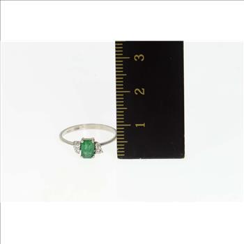 18K 0.47 Ctw Natural Emerald Diamond Engagement White Gold Ring, Size 5.5