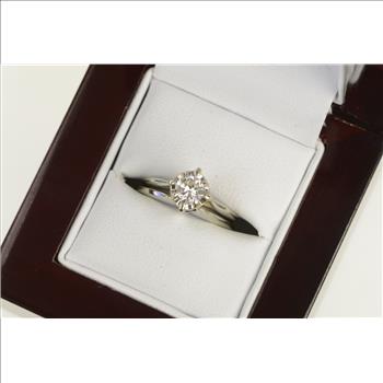 18K 0.49 Ct Diamond Solitaire Engagement White Gold Ring, Size 4