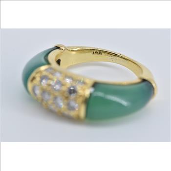 18K 0.50 Ctw Diamond Carved Green Carnelian Yellow Gold Ring, Size 5