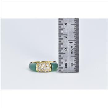 18K 0.50 Ctw Diamond Carved Green Carnelian Yellow Gold Ring, Size 5