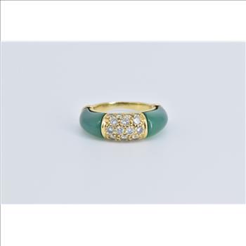 18K 0.50 Ctw Diamond Carved Green Carnelian Yellow Gold Ring, Size 5