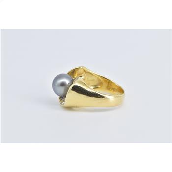 18K 0.50 Ctw Diamond Pearl Tahitian Pearl Vintage Yellow Gold Ring, Size 6.5