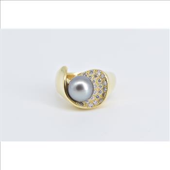 18K 0.50 Ctw Diamond Pearl Tahitian Pearl Vintage Yellow Gold Ring, Size 6.5