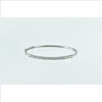 18K 0.50 Ctw Diamond Squared Slanted Oval Bangle White Gold Bracelet 6.25