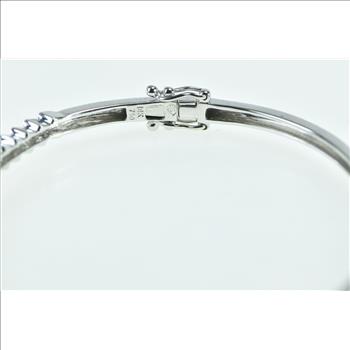 18K 0.50 Ctw Diamond Squared Slanted Oval Bangle White Gold Bracelet 6.25