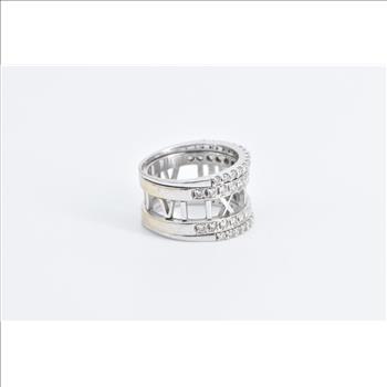 18K 0.60 Ctw Diamond Layered Atlas Roman Numeral White Gold Ring, Size 5.75