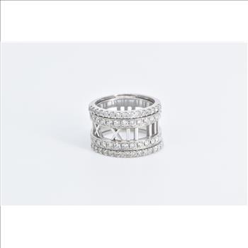 18K 0.60 Ctw Diamond Layered Atlas Roman Numeral White Gold Ring, Size 5.75