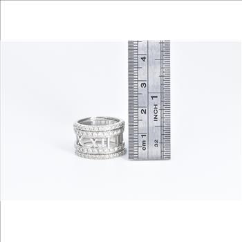 18K 0.60 Ctw Diamond Layered Atlas Roman Numeral White Gold Ring, Size 5.75