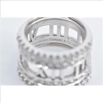 18K 0.60 Ctw Diamond Layered Atlas Roman Numeral White Gold Ring, Size 5.75