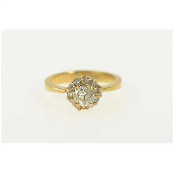 18K 0.60 Ctw Old Mine Cut Diamond Halo Engagement Yellow Gold Ring, Size 4.75