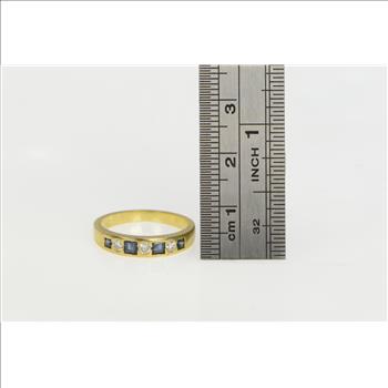 18K 0.63 Ctw Princess Sapphire Diamond Wedding Yellow Gold Ring, Size 5.75