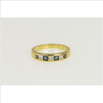 18K 0.63 Ctw Princess Sapphire Diamond Wedding Yellow Gold Ring, Size 5.75
