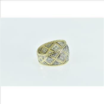 18K 0.75 Ctw Diamond Checkered Pattern Band Yellow Gold Ring, Size 6.75