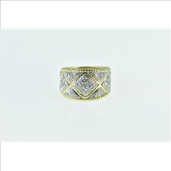 18K 0.75 Ctw Diamond Checkered Pattern Band Yellow Gold Ring, Size 6.75