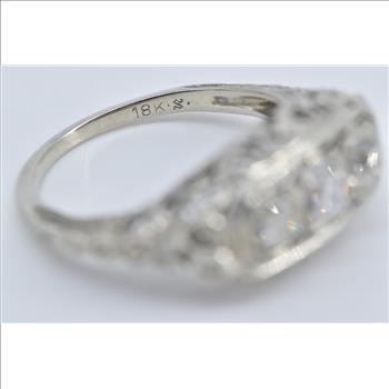 18K 0.75 Ctw Old Mine Cut Diamond Engagement White Gold Ring, Size 6.75