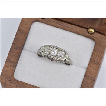 18K 0.75 Ctw Old Mine Cut Diamond Engagement White Gold Ring, Size 6.75