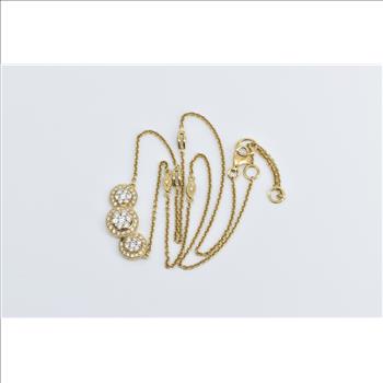 18K 0.75 Ctw Three Diamond Halo Rolo Chain Yellow Gold Necklace 18.25
