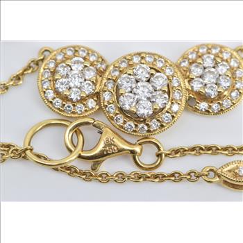 18K 0.75 Ctw Three Diamond Halo Rolo Chain Yellow Gold Necklace 18.25