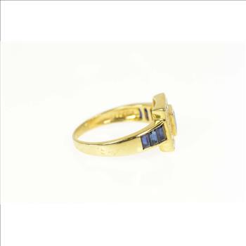 18K 0.78 Ctw LeVian Sapphire Diamond Halo Yellow Gold Ring, Size 6.75