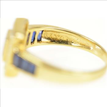 18K 0.78 Ctw LeVian Sapphire Diamond Halo Yellow Gold Ring, Size 6.75
