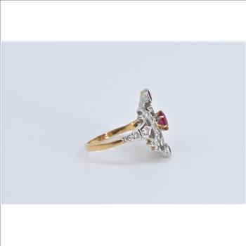 18K 0.83 Ctw Natural Ruby Diamond Filigree Yellow Gold Ring, Size 7