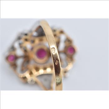 18K 0.83 Ctw Natural Ruby Diamond Filigree Yellow Gold Ring, Size 7