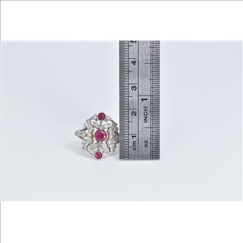 18K 0.83 Ctw Natural Ruby Diamond Filigree Yellow Gold Ring, Size 7